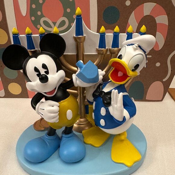 NEW Disney Mickey & Donald Hanukkah Menorah Figurine Dreidel Statue Rare LgResin - Picture 1 of 8